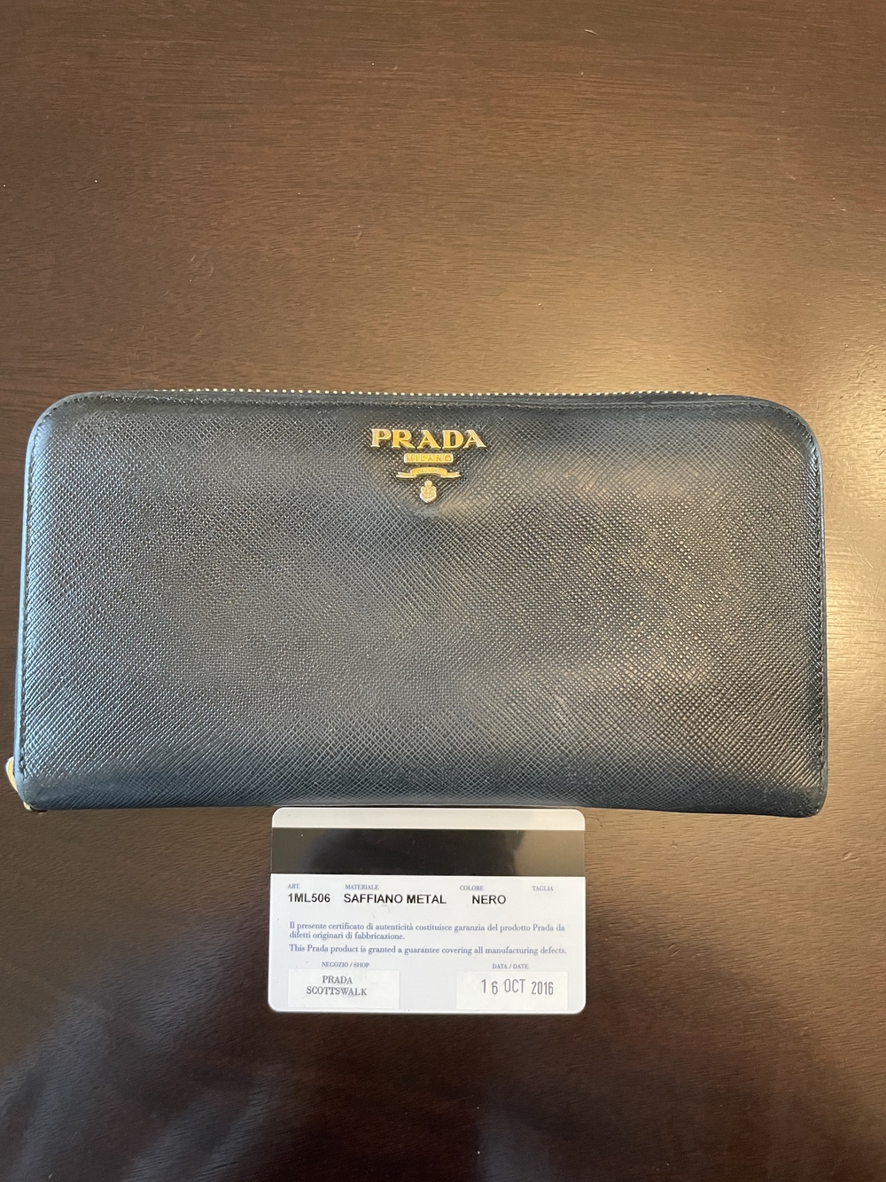 Prada Saffiano Leather Zip Around Wallet Nero Black 1ML506